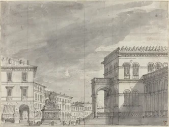 Piazza met een Ruiterstandbeeld en een Paleis