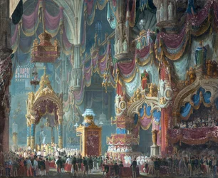 De kroning van keizer Ferdinand I van Oostenrijk als koning van Lombardije-Venetië in de kathedraal van Milaan