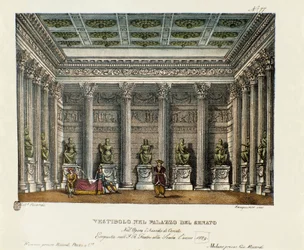 De vestibule van het Paleis van de Senaat (Acte I) Scenografie voor de uitvoering in het Teatro alla Scala in Milaan in 1829 van de opera 