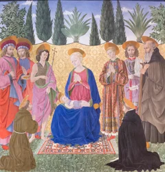 Madonna en Kind met heiligen, bekend als Cafaggiolo altaarstuk