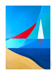 Geometrische zeilboten op het strand
