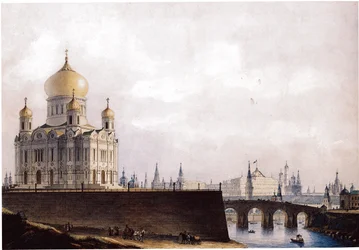 De Kathedraal van Christus de Verlosser met Uitzicht op het Kremlin van Moskou, 1836-1837