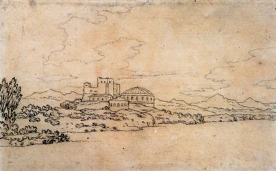 Italiaans landschap met koepelgebouw