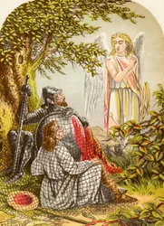Christen en Hoopvol gevangen in het net, uit De Pelgrimsreis van John Bunyan, gepubliceerd ca. 1880