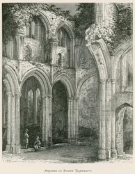 Netley Abbey, bogen in het zuidelijke transept (gravure)