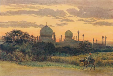Zonsondergang achter de Ibrahim Roza, Bijapur