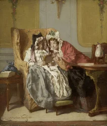Twee dames die een schilderij bekijken