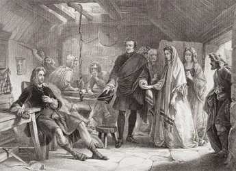 De eerste ontmoeting van Prins Charles en Flora Macdonald op het eiland South Uist, 1747, uit 