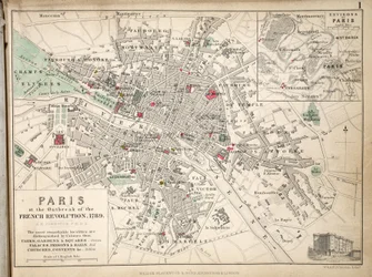 Kaart van Parijs bij het uitbreken van de Franse Revolutie, 1789, uitgegeven door William Blackwood and Sons, Edinburgh en Londen, 1848