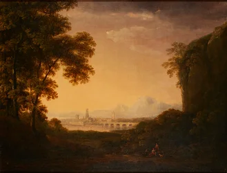 Figuren in een bebost Italiaans landschap