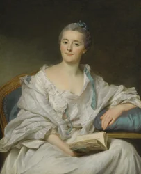Portret van Marie-Françoise Julie Constance Filleul, Marquise de Marigny met een boek