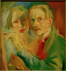 Zelfportret met leerling