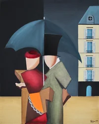 Elegante wandeling in de regen