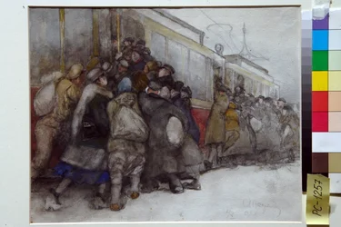 Mensen proberen in een al volle tram te stappen