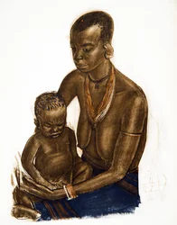 Femme MGogo met haar kind (Dodoma), uit Tekeningen en Schilderijen van Afrika, uitgevoerd tijdens de Citroen Centraal Afrika expeditie, tweede missie Haardt Audouin-Dubreuil, uitgegeven Parijs, 1927