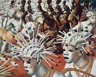 De Ganza (Bambili), uit Tekeningen en Schilderijen van Afrika, uitgevoerd tijdens de Citroen Centraal Afrika expeditie, tweede missie Haardt Audouin-Dubreuil, uitgegeven Parijs, 1927