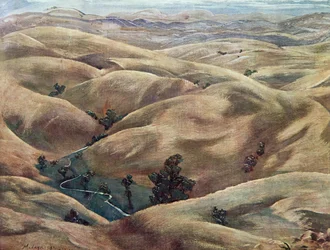 De Hoge Plateaus van Madagaskar, uit Tekeningen en Schilderijen van Afrika, uitgevoerd tijdens de Citroen Centraal Afrika expeditie, tweede missie Haardt Audouin-Dubreuil, uitgegeven Parijs, 1927