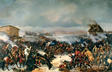 De slag bij Narva, 19 november 1700. Episode van de Grote Noordse Oorlog (1700-1721) tussen Zweden en de Baltische landen, Denemarken, Polen en Rusland.