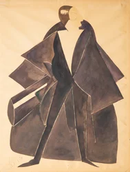 Kostuumontwerp voor het toneelstuk Kameraad Khlestakov door Dmitri Smolin, ca. 1921