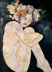 Contemplatieve naakte vrouw