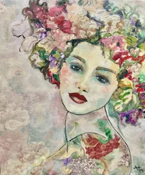 Portret van een vrouw met bloemen