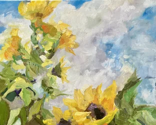 Zonnebloemen en een blauwe lucht