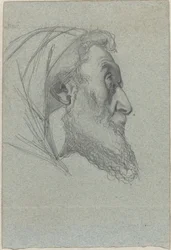 Baardige Man in Profiel (recto) / Vrouw die Omhoog Kijkt (verso)