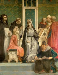 De Witte Koningin van Castilië geeft een lezing aan de toekomstige koning Lodewijk IX (Saint Louis) als kind