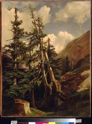 Sparren in de bergen door Alexandre Calame (1810-1864)