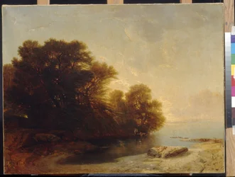 Bomen aan het meer door Calame, Alexandre