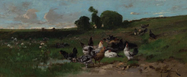 Geanimeerd landschap van kippen