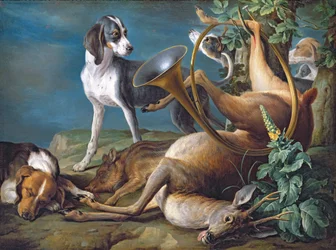 Stilleven van Dood Wild met Honden, 1730