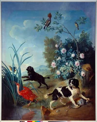 Zerbine en Jemite, de honden van koning Lodewijk XIV, schilderij van François Desportes (1661-1743), 1739, Compiègne, Musée national du château