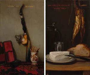 Stilleven met Pijp en Lucifers en Stilleven met Haring, Brood en Kaas (paar)