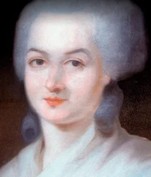 Detail van het portret van Olympe de Gouges