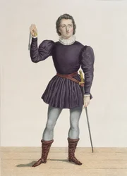 Frédérick Lemaître (1800-76) als Edgard in «La Fiancée de Lammermoor» van Walter Scott (1771-1832) in het Théâtre de la Porte Saint-Martin