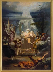 De ladder van Jacob, Jacob, die zijn land had verlaten, viel in slaap en droomde van een grote ladder. Schilderij door Alexandre Laemlein