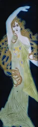 Modernistische emaille. Detail vrouwelijke figuur.