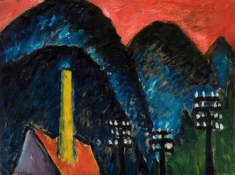Blauwe bergen (landschap met gele schoorsteen). 1912