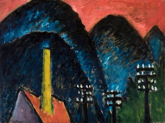 Blauwe bergen Landschap met gele schoorsteen, 1912