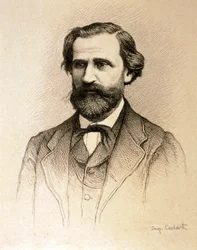 Portret van Giuseppe Fortunino Francesco Verdi (ets)