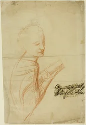 Vrouw met boek (recto); Schetsen van mannelijke figuur (verso)