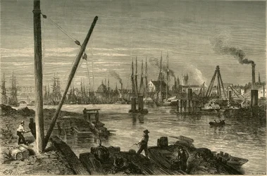 Philadelphia, vanaf Onder de Nieuwe South-Street-Brug, 1874
