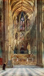 De scène van de kroning: Westminster Abbey (kleurenlitho)