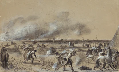 Brand op de prairie, het kamp in brand steken, ca. 1837