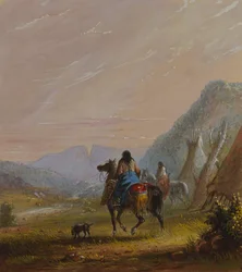 Indiase vrouwen te paard in de omgeving van de Cut Rocks