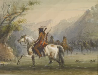 Shoshonee [sic]-indianen – Een rivier doorwaden