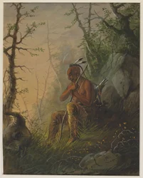Een Sioux-indiaan bij een graf