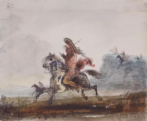 Slangen achtervolgd door Blackfeet, circa 1837