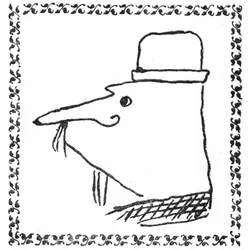 Portret van Monsieur Ubu door Alfred Jarry. Pentekening in een typografisch kader van trifoliate strengen -Princeps uitgave van Ubu Roi, Mercure de France, juni 1896.